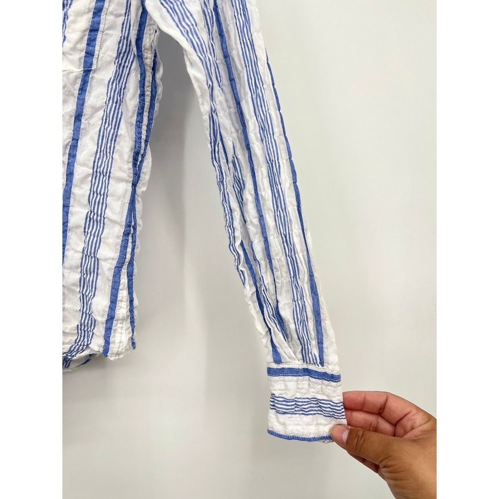 Aspesi Womens Blue White Striped Seersucker Button Down Shirt Long Sleeve Size S - Picture 3 of 7